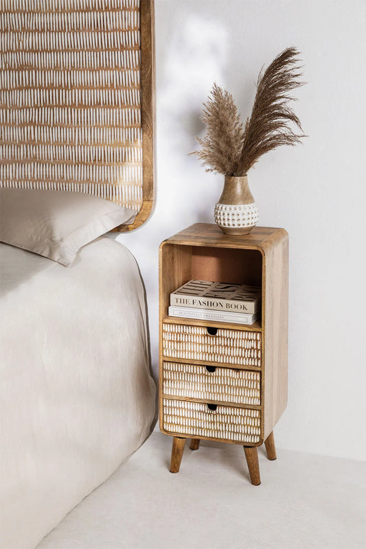 Yulara mango wood nightstand with 3 drawers