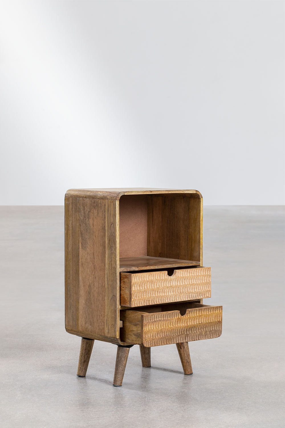 Bedside table with storage in natural Yulara mango wood