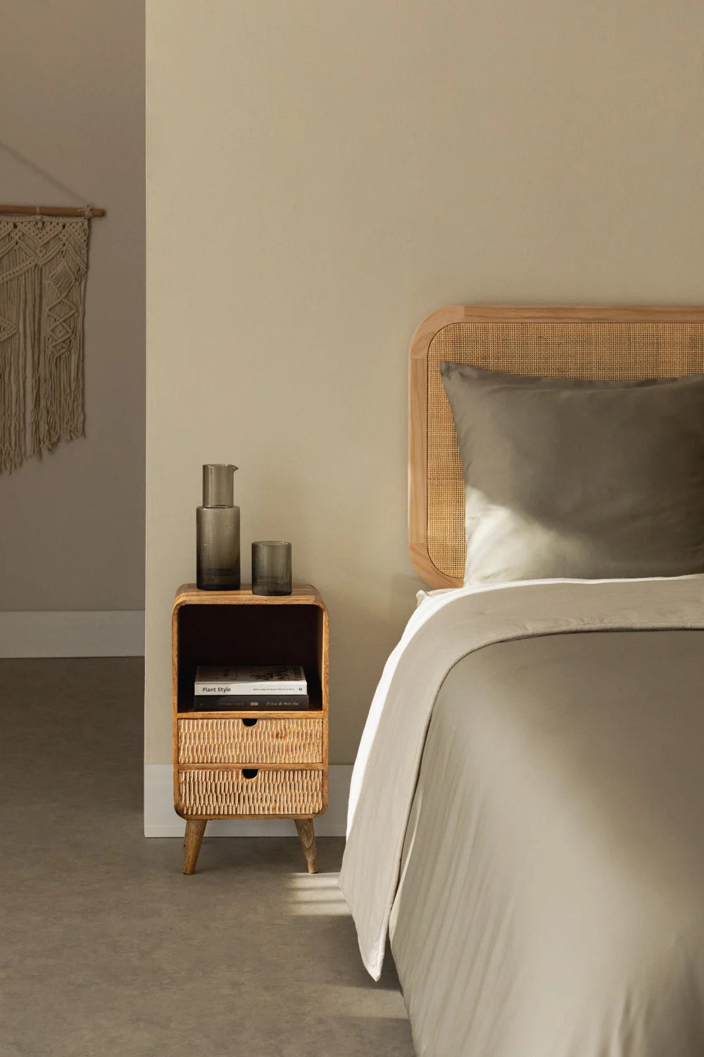 Bedside table with storage in natural Yulara mango wood