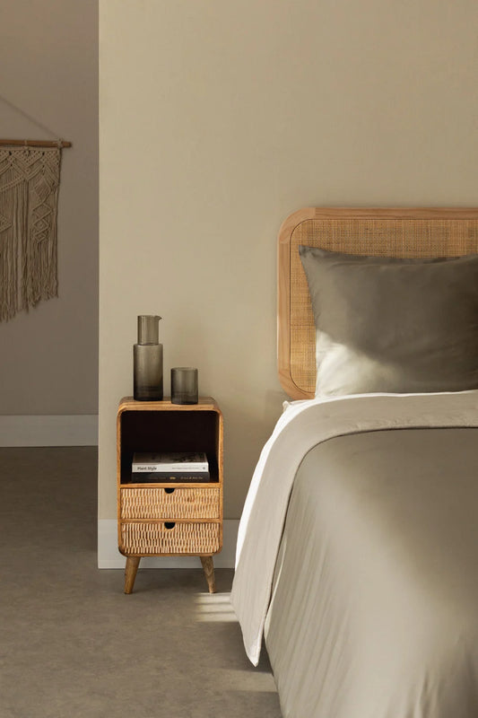 Bedside table with storage in natural Yulara mango wood