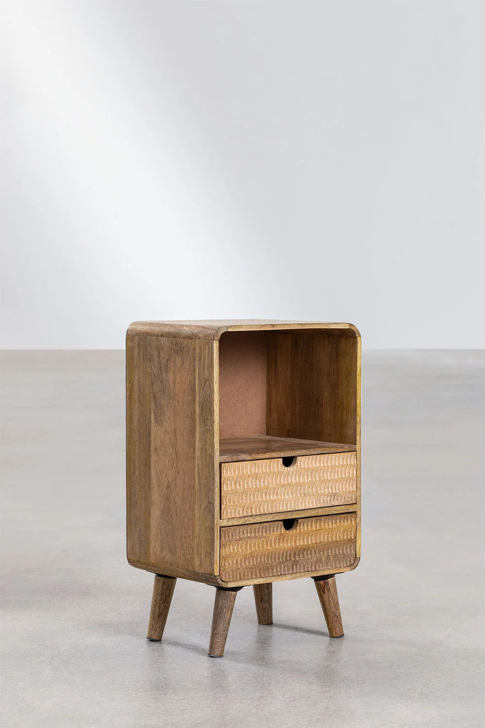 Bedside table with storage in natural Yulara mango wood