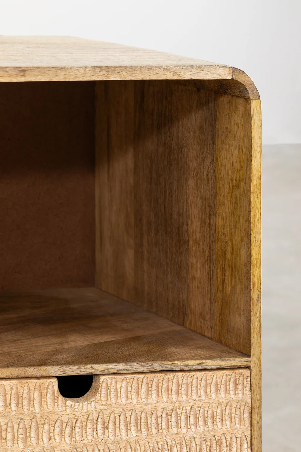 Bedside table with storage in natural Yulara mango wood